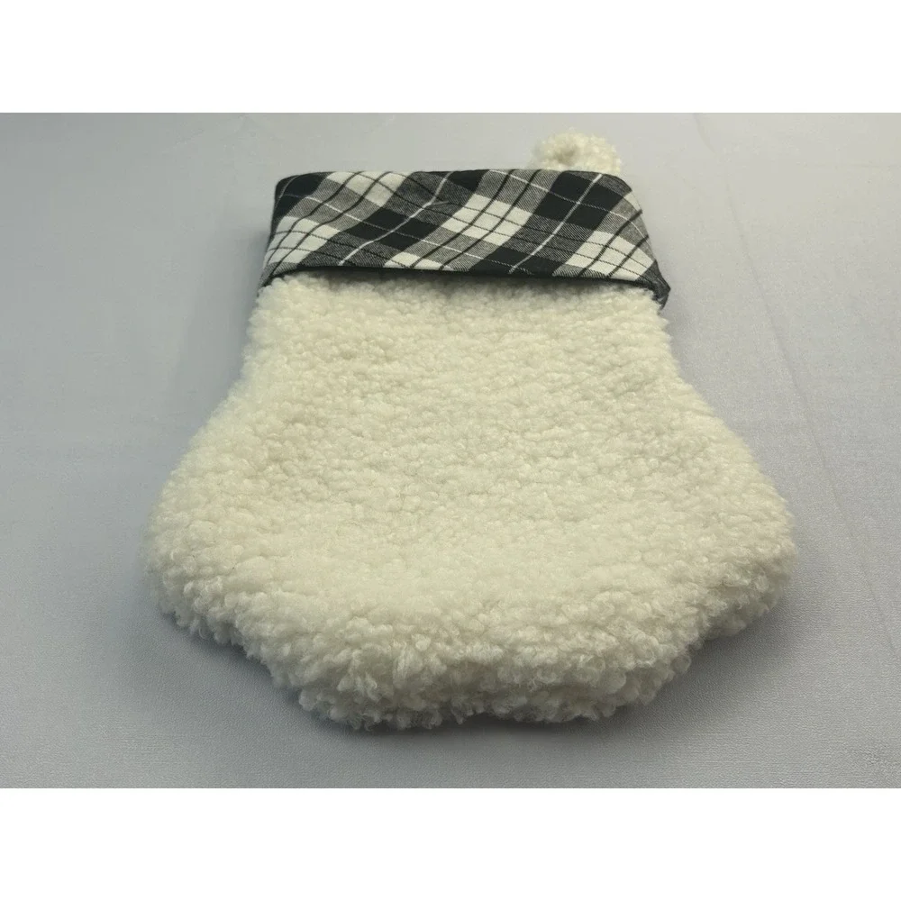 Hobby Lobby Christmas Stocking Sherpa Plaid Paw Print Pet Dog Cat 13